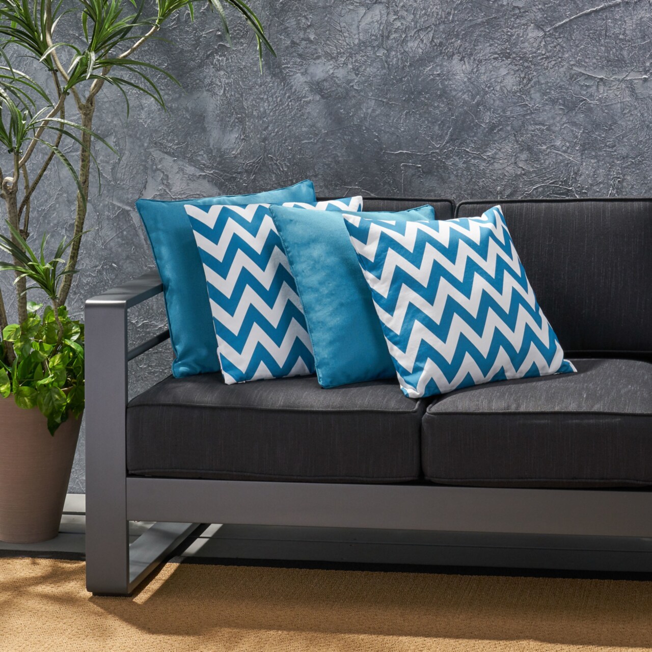 GDFStudio La Jolla Outdoor Striped Water Resistant Square Throw Pillows Set of 4